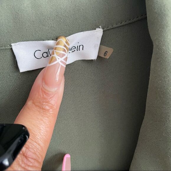 Calvin Klein CL Army Olive Green Wrap Dress with Gold epaulettes - Picture 8 of 16